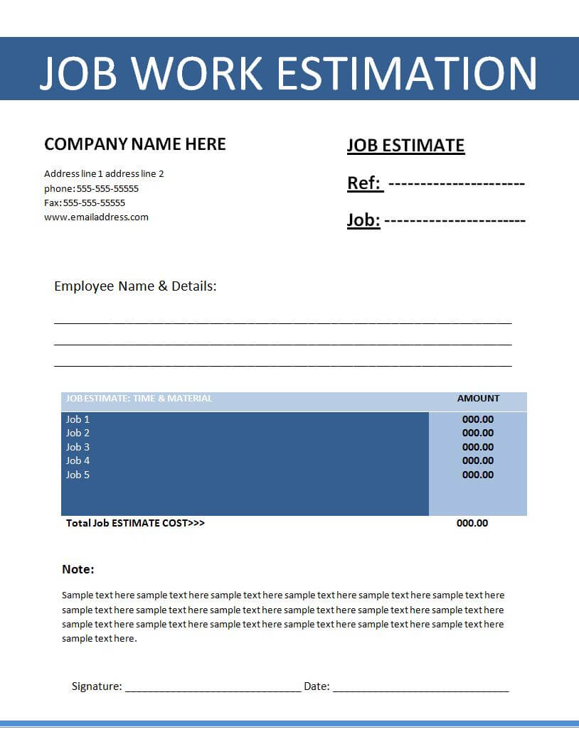 Job Estimate Template | Free Printable Ms Word Format With Work Estimate Template Word