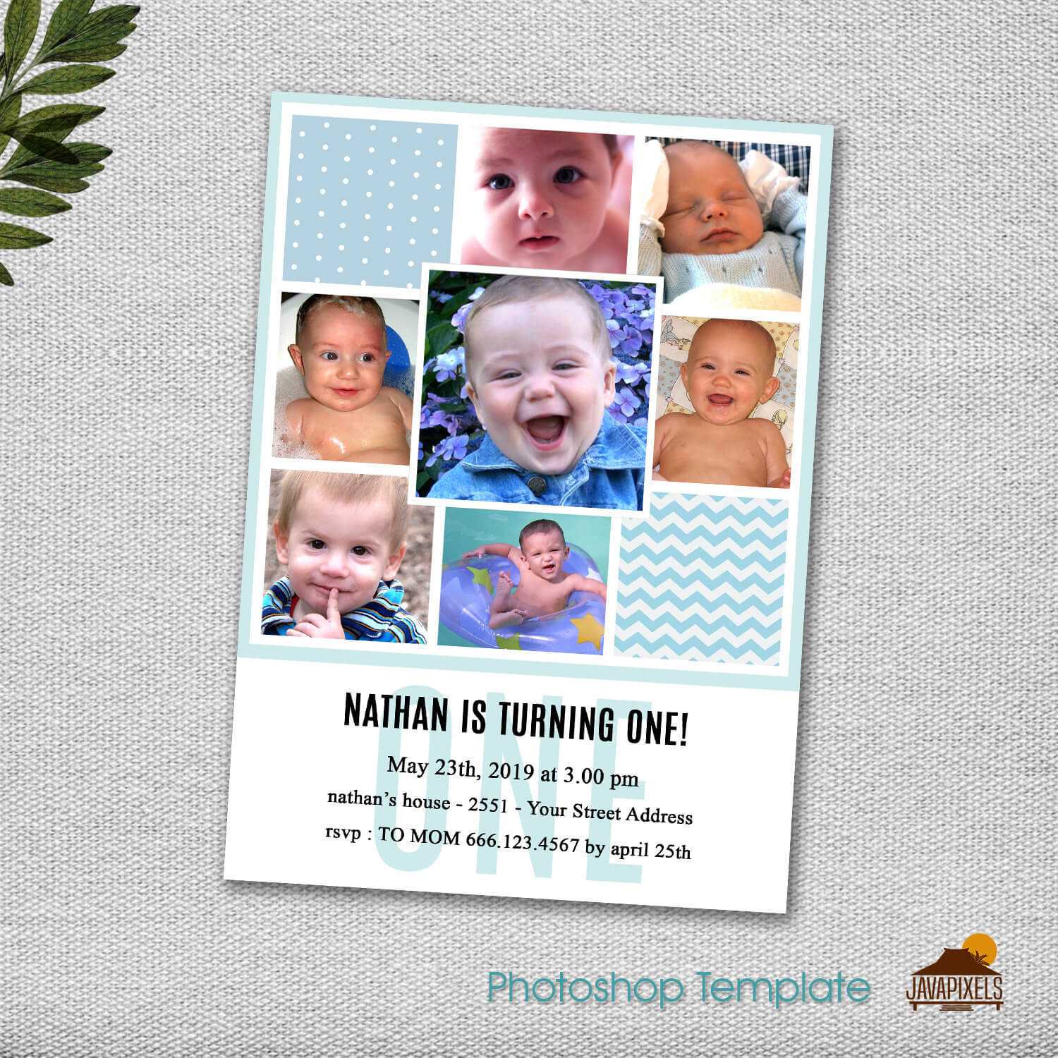 Joy Boy Birthday Card Template – Photoshop Psd, Instant Download, Birthday  Invitation Template Psd File Pertaining To Birthday Card Collage Template