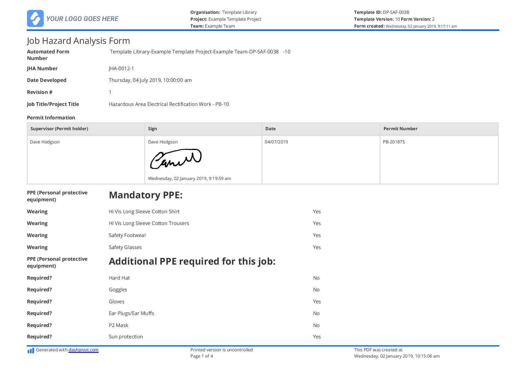 Jsa Template: Free And Editable Job Safety Analysis Template Pertaining To Safety Analysis Report Template