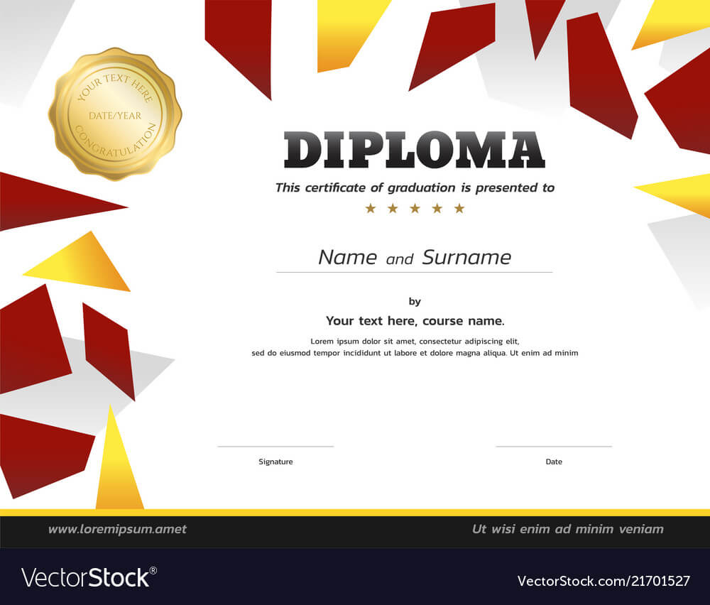 Kids Diploma Or Certificate Template With Gold Regarding Free Softball Certificate Templates