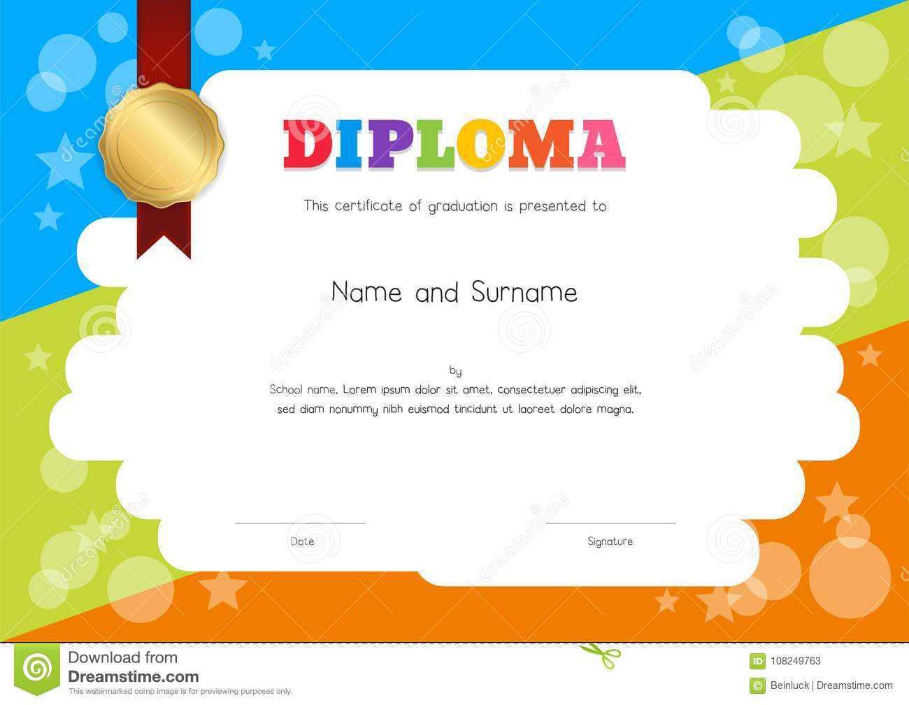 Kids Diploma Or Certificate Template With Hand Drawing Regarding Children's Certificate Template