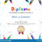 Kids Diploma Or Certificate Template With Painting Stuff Pertaining To Preschool Graduation Certificate Template Free