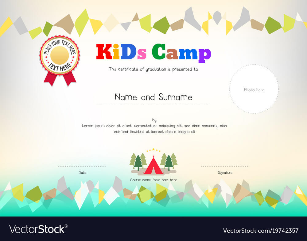 Kids Summer Camp Diploma Or Certificate Template Intended For Summer Camp Certificate Template