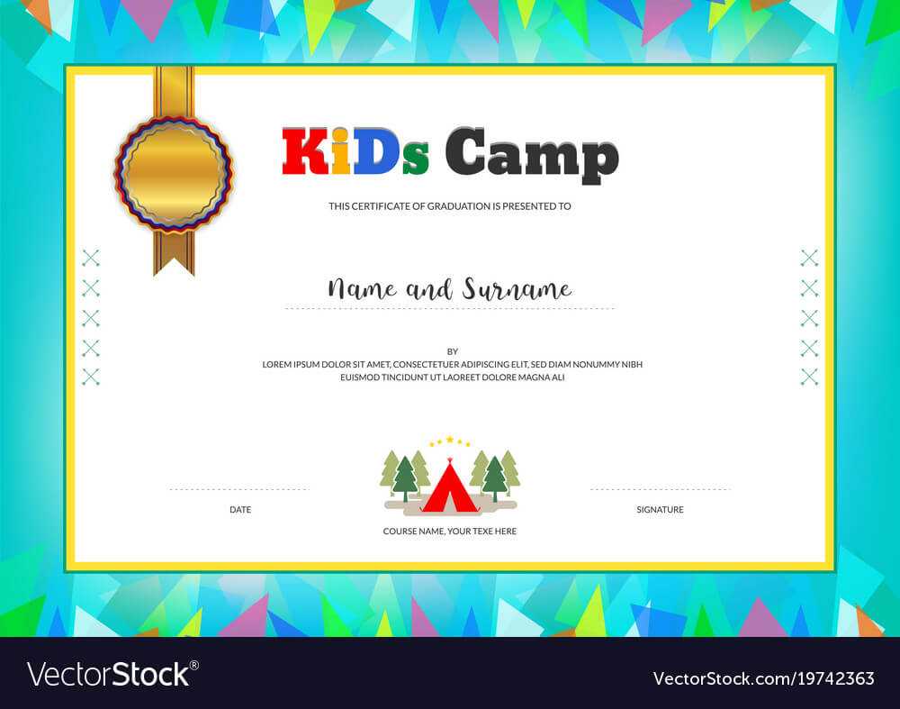 Kids Summer Camp Diploma Or Certificate Template Intended For Summer Camp Certificate Template