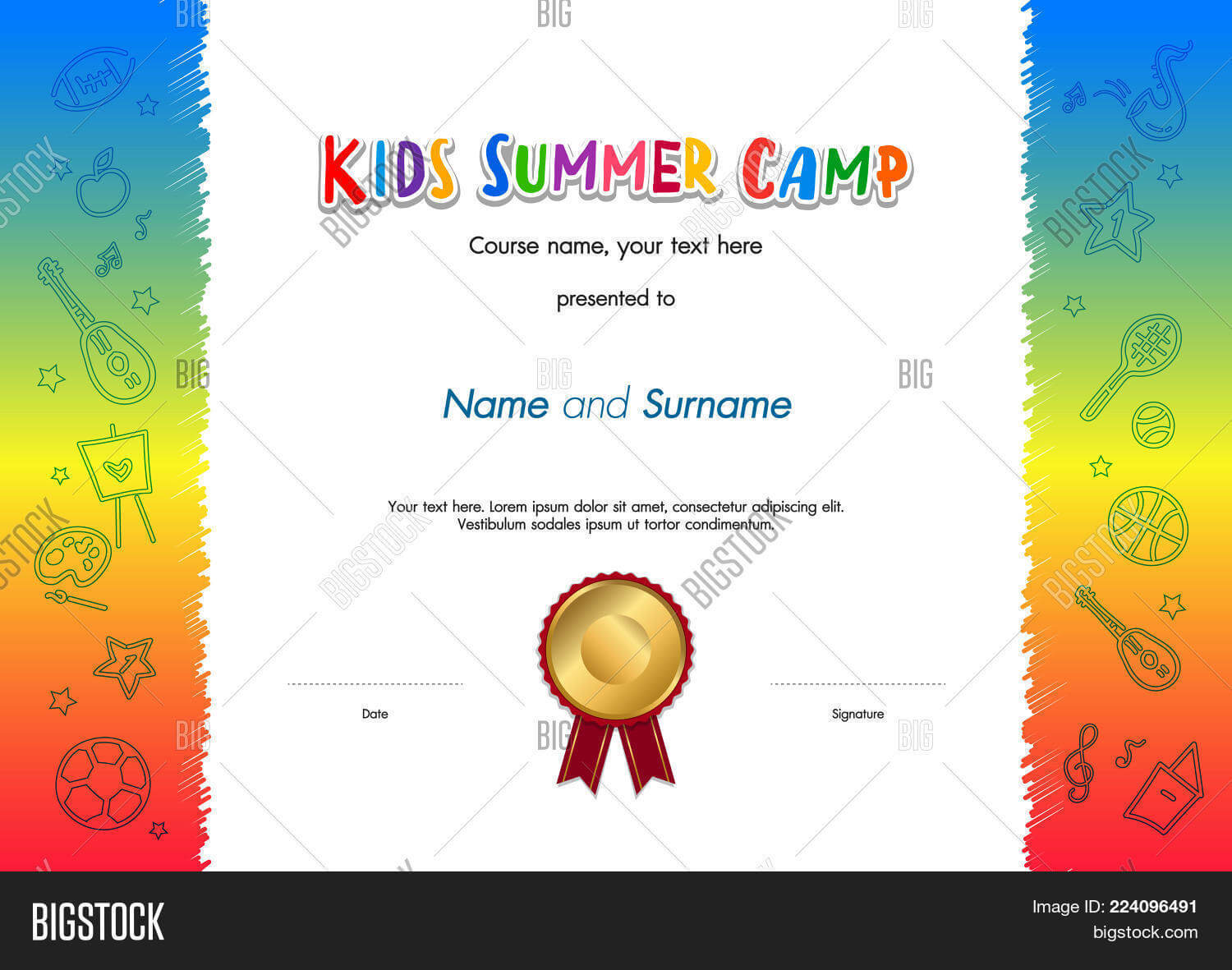 Kids Summer Camp Vector & Photo (Free Trial) | Bigstock Pertaining To Fun Certificate Templates