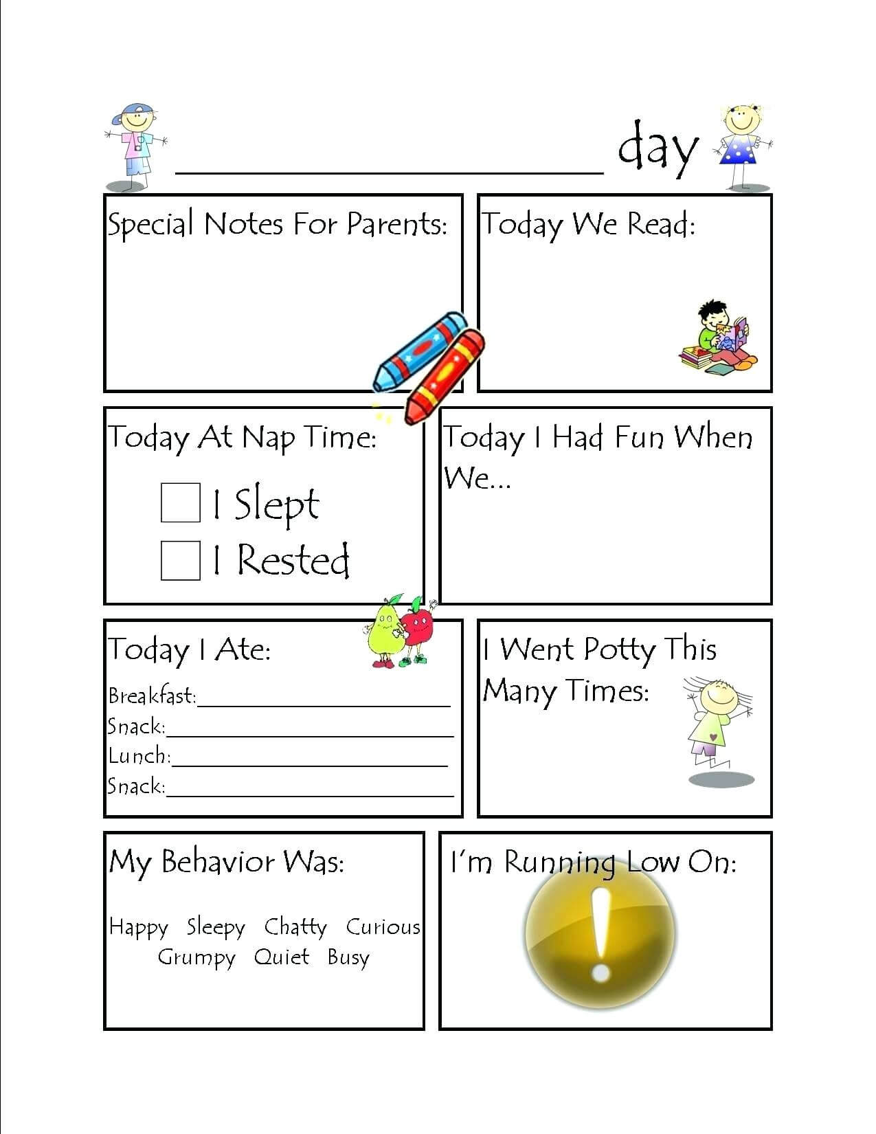 Kids Worksheets Daycare Activity Planning Sheet Sheets Throughout