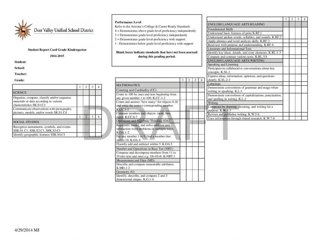 Kindergarten Report Card Template Format For Pdf Download Pertaining To Boyfriend Report Card Template