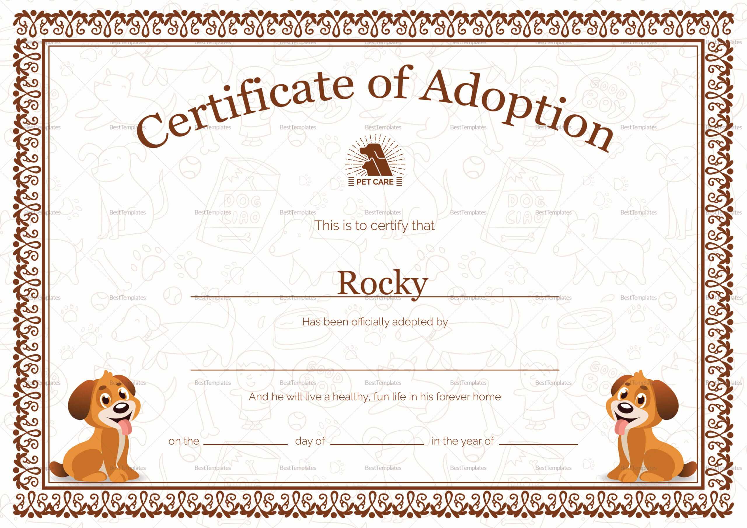 Kitten Adoption Certificate Pertaining To Pet Adoption Certificate Template