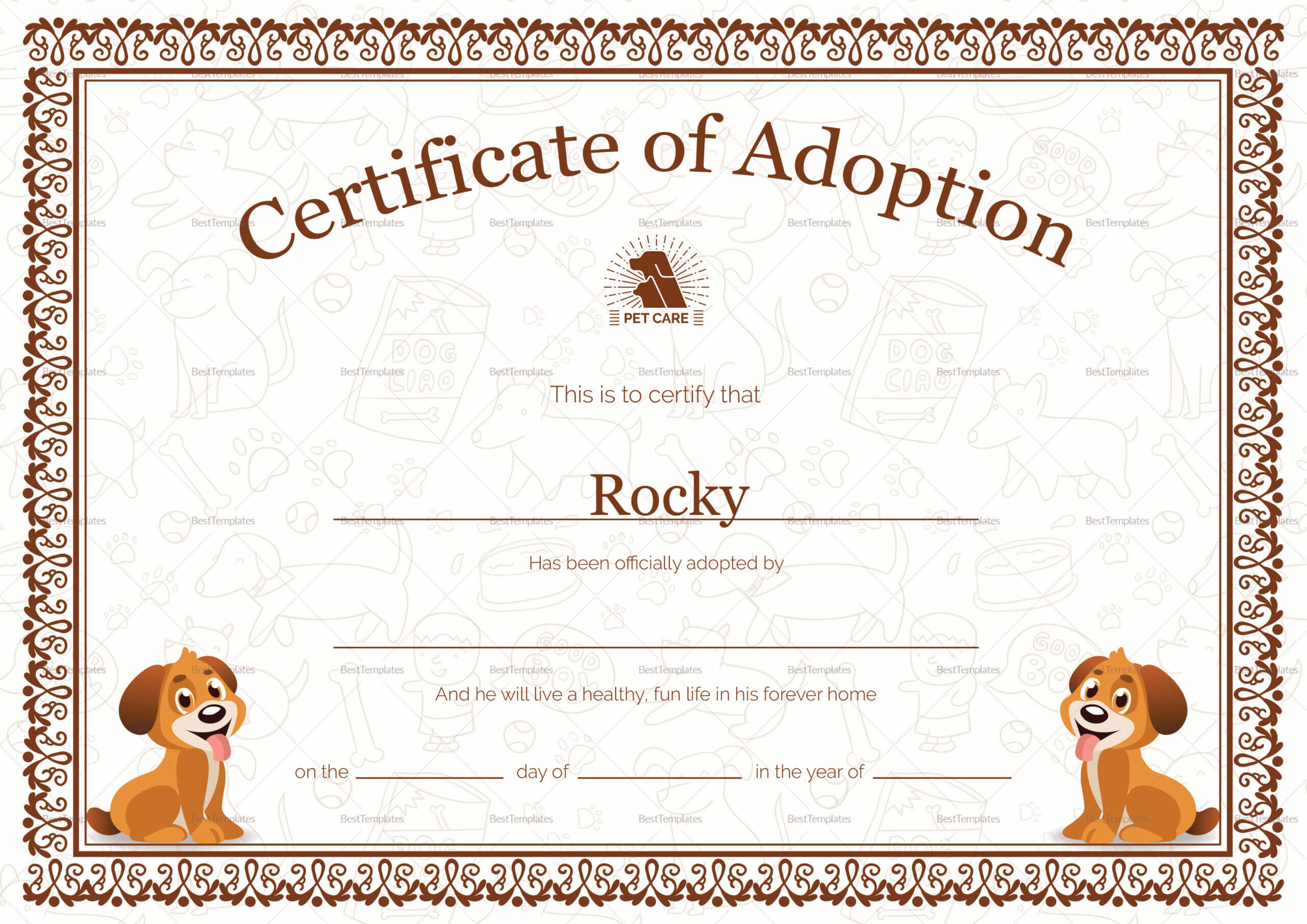 Kitten Adoption Certificate Regarding Adoption Certificate Template