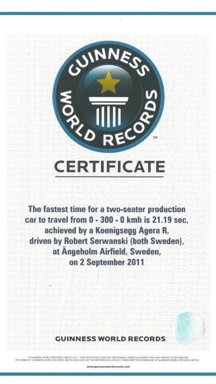 Koenigsegg Agera R Guiness World Record Certificate 30.11 Pertaining To Guinness World Record Certificate Template