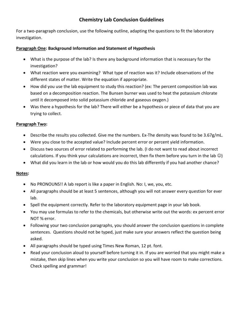 Lab Conclusion Paragraph Report Guidelines Throughout Lab Report Conclusion Template