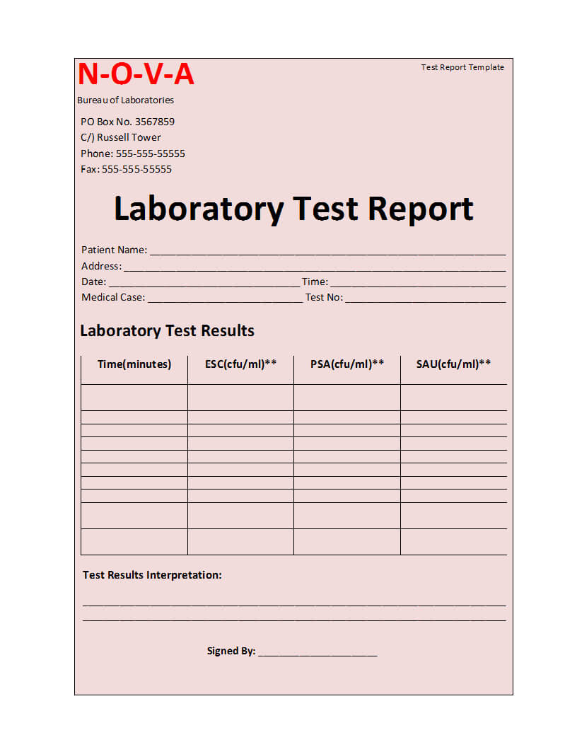 Laboratory Test Report Template For Test Result Report Template