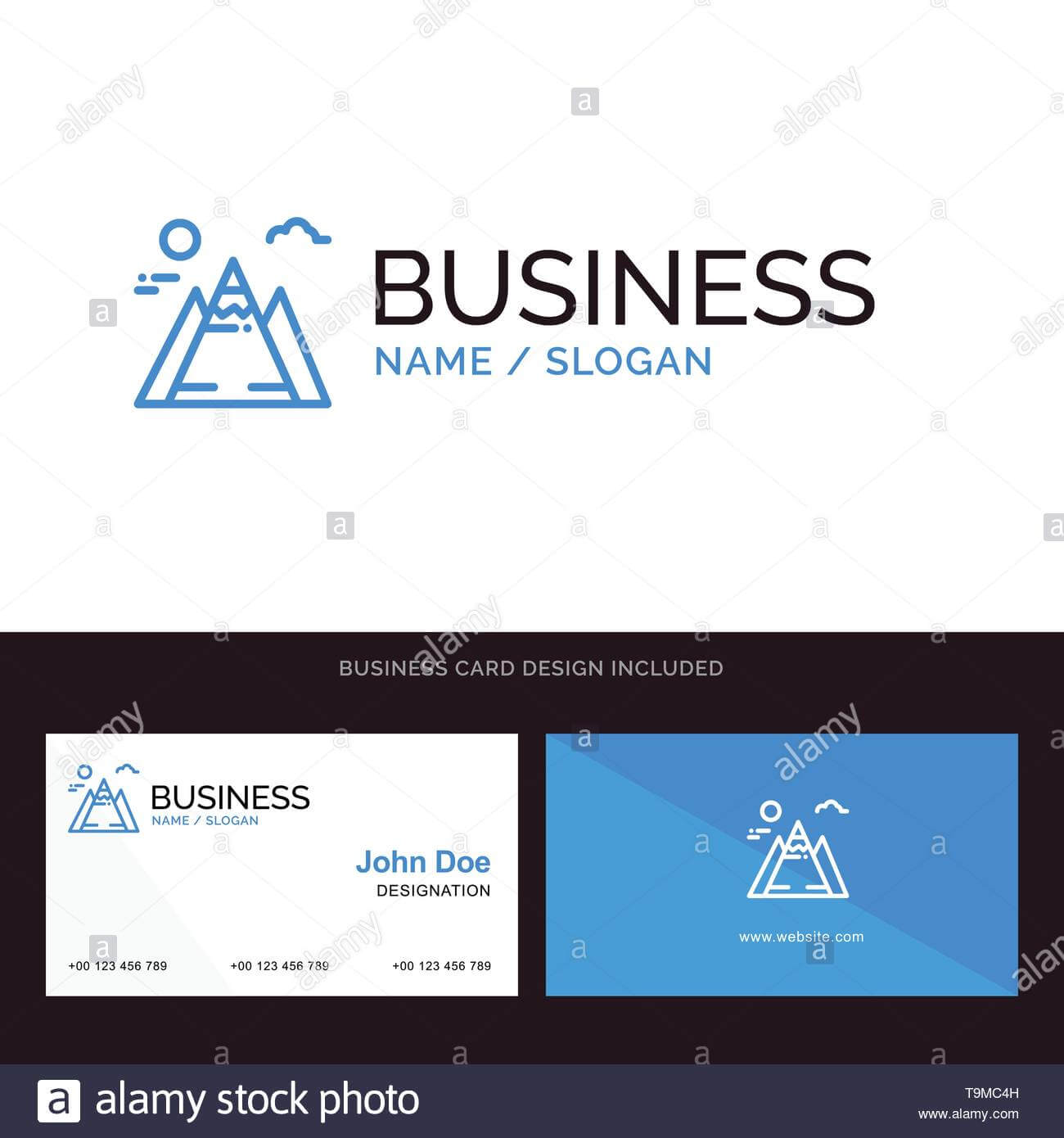 Landscape, Mountain, Sun Blue Business Logo And Business With Regard To Landscaping Business Card Template