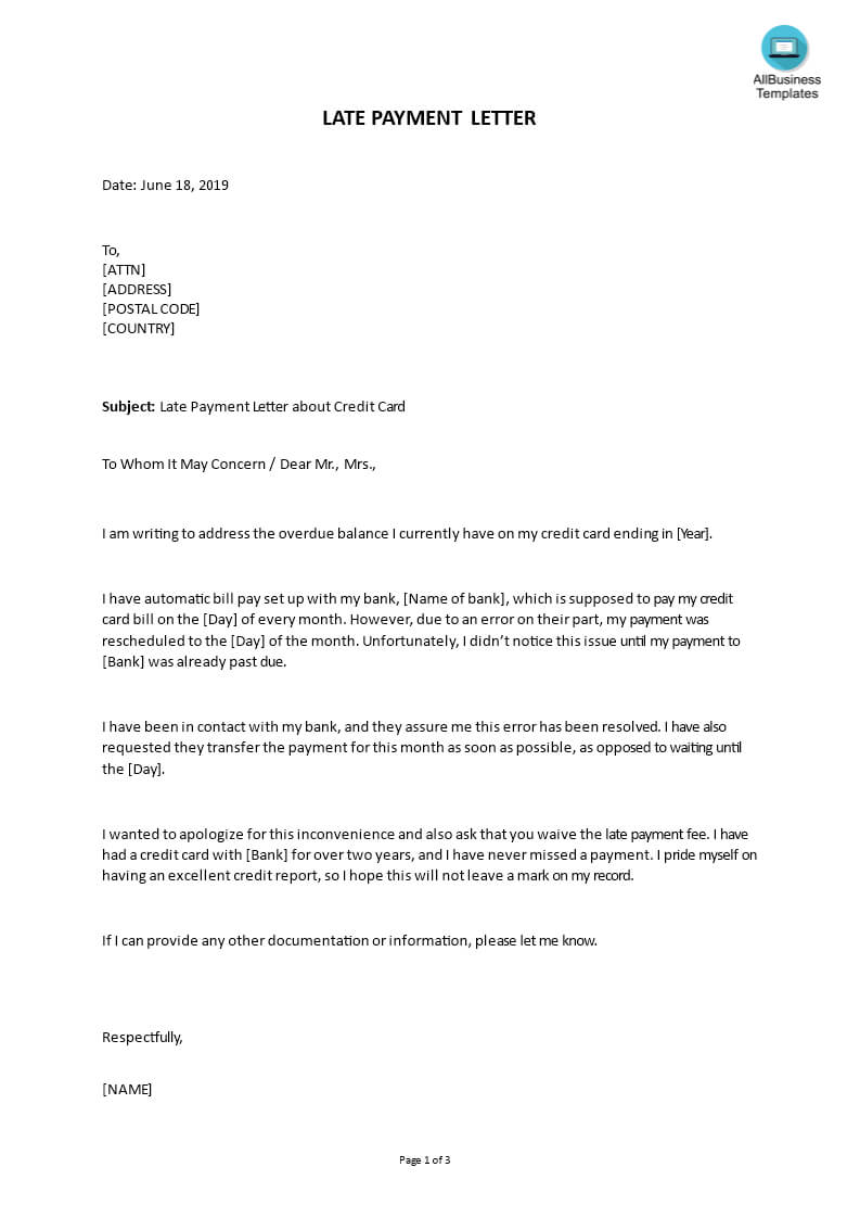 Late Payment Letter About Credit Card | Templates At Regarding Credit Card Bill Template