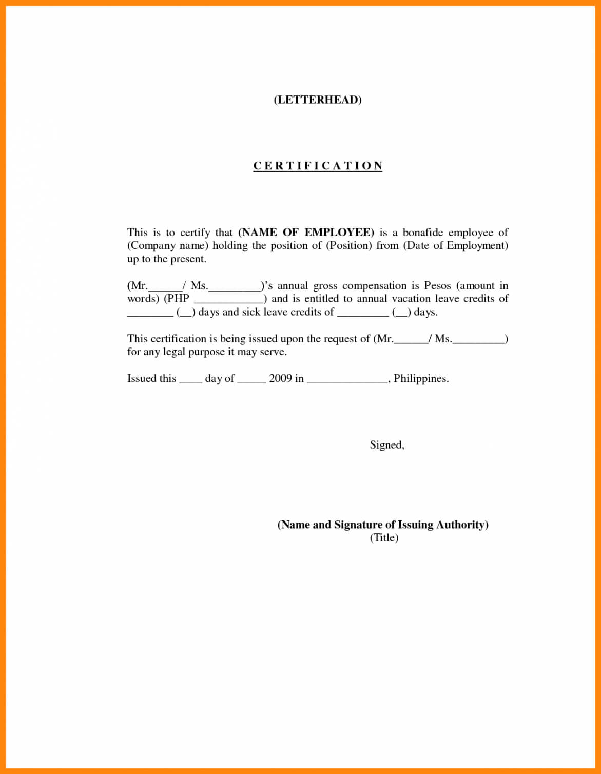 Legal Certificate Of Service Template For Leaving Certificate Template