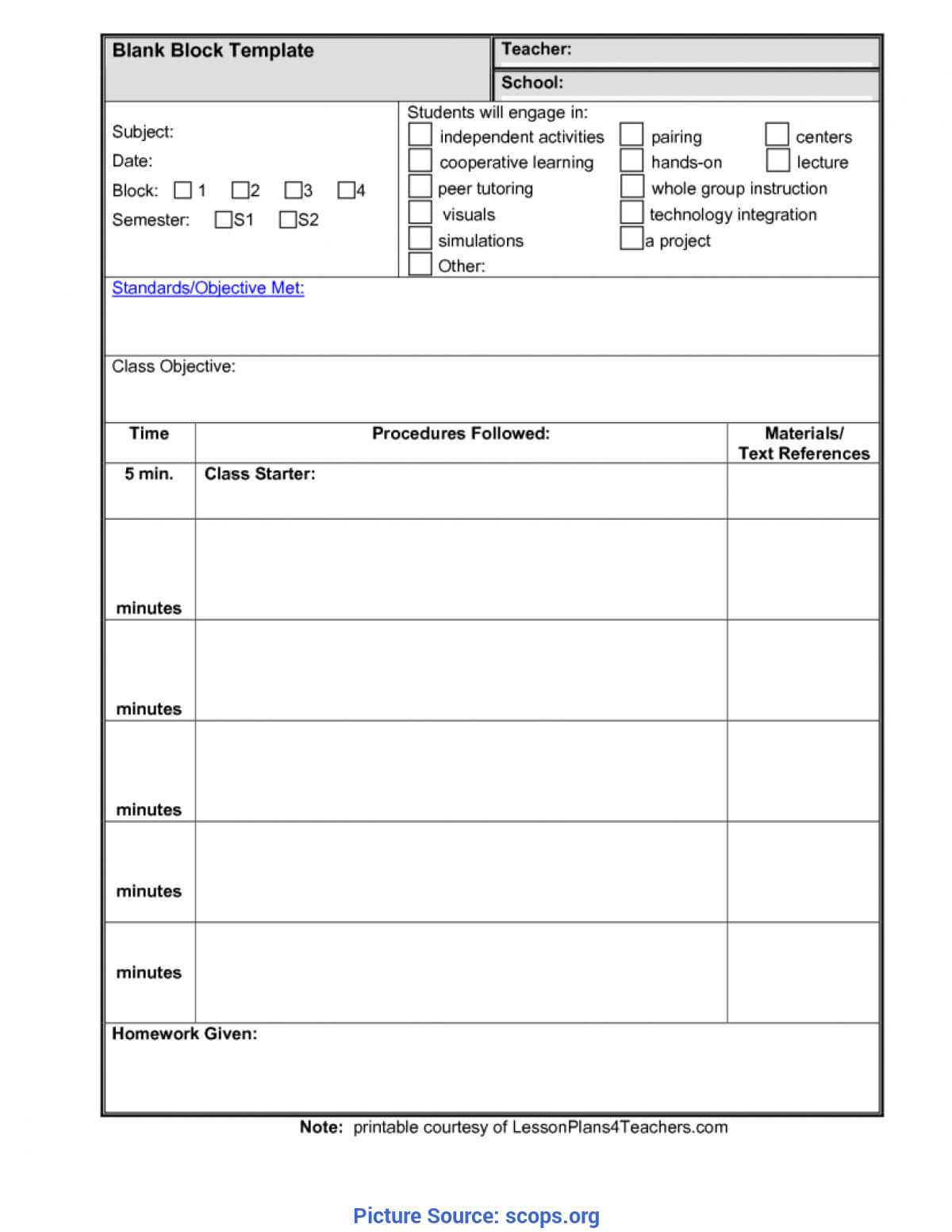 Lesson Plans Blank Template – Common – Ota Tech With Regard To Blank Unit Lesson Plan Template