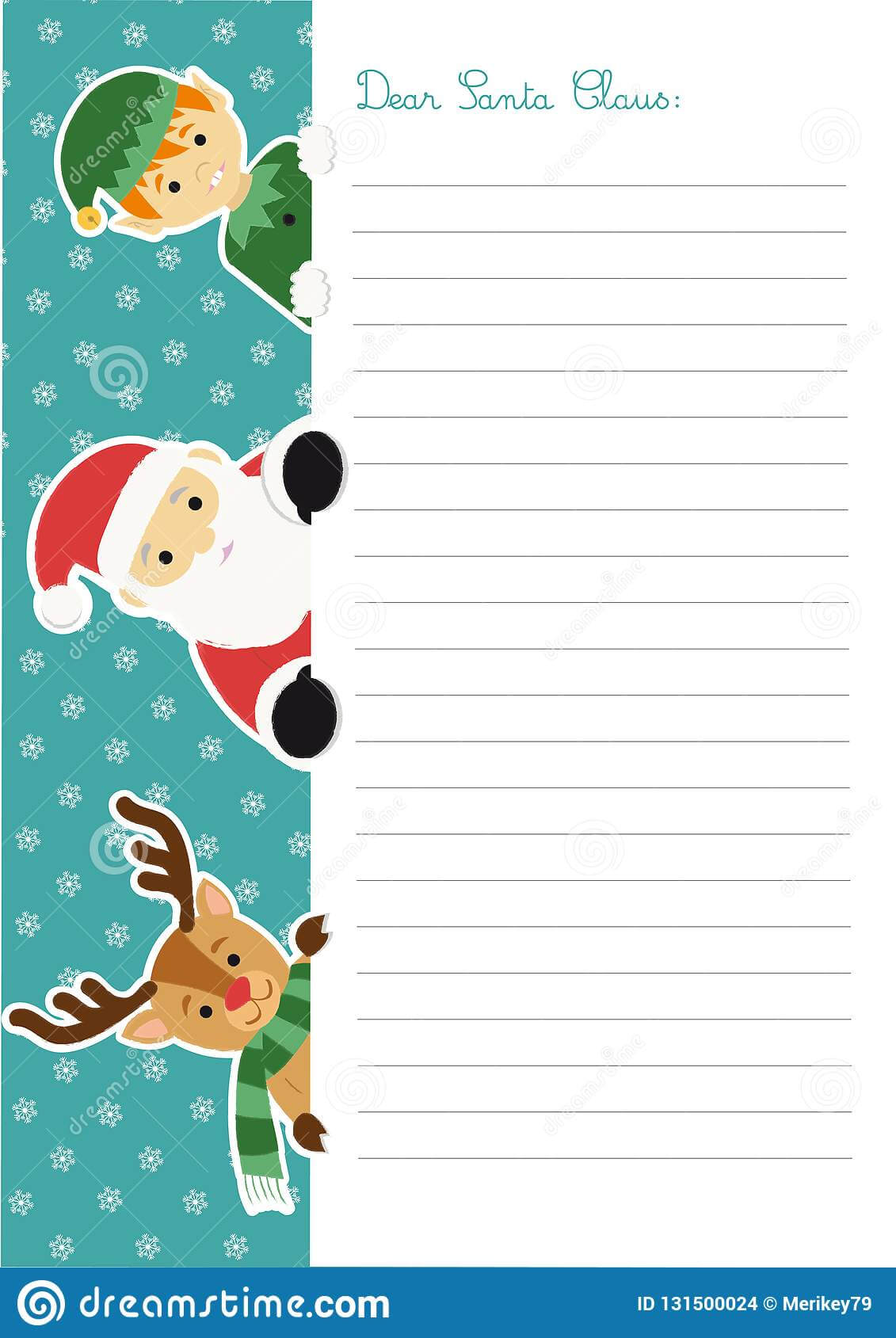 Letter Template To Santa Claus With An Elf And A Reindeer With Blank Letter From Santa Template