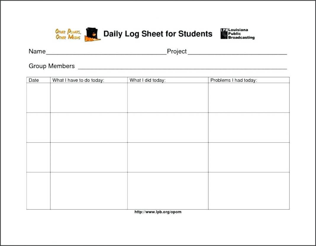 Log Sheet Template Spreadsheet Examples Free Daily Pdf Inside Community Service Template Word