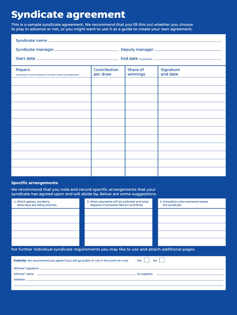 Lottery Syndicate Form – Fill Online, Printable, Fillable For Lottery Syndicate Agreement Template Word