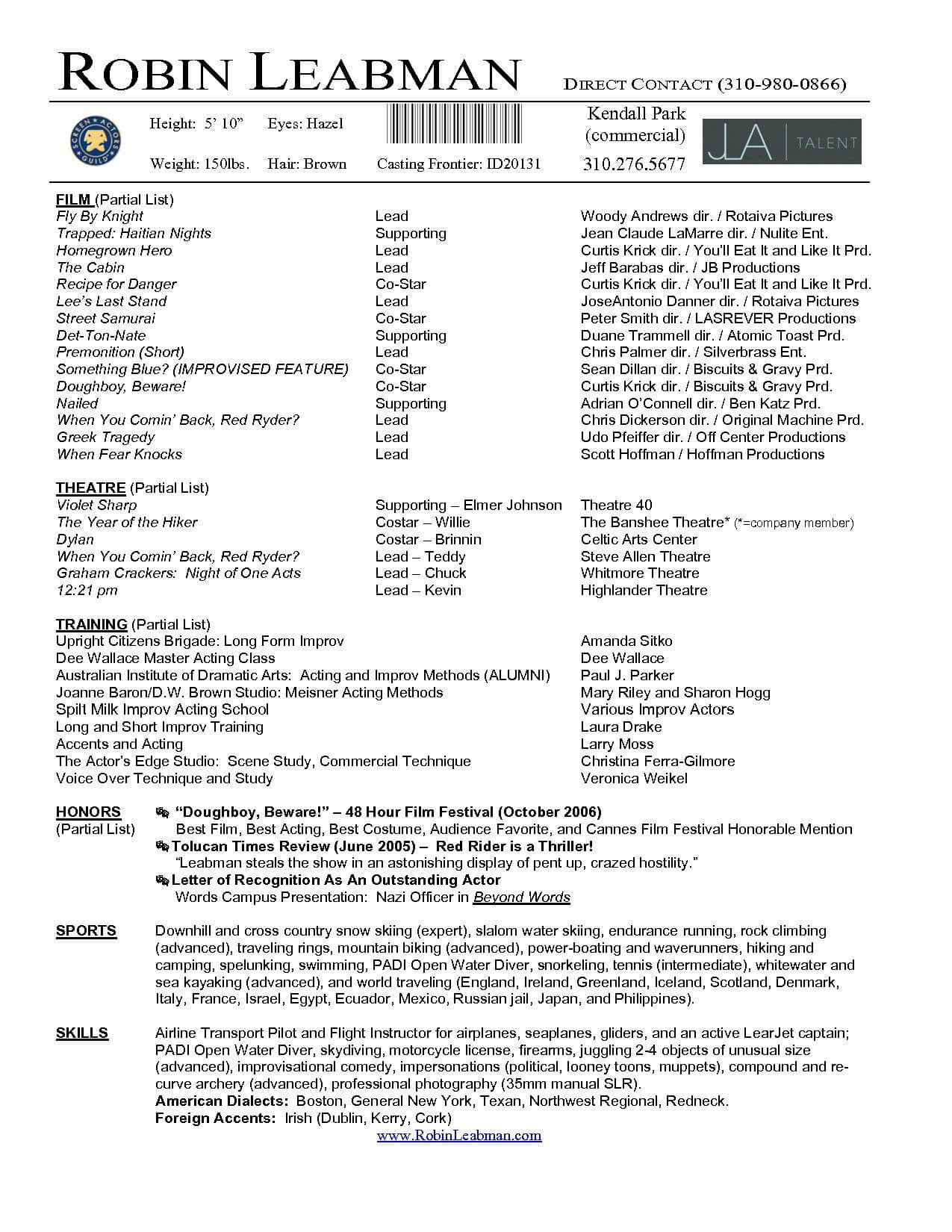 Lovely Acting Resume Template For Microsoft Word – Superkepo With Theatrical Resume Template Word