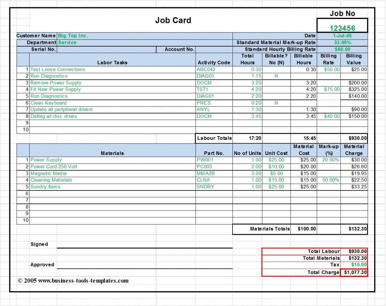 Maintenance Repair Job Card Template – Microsoft Excel Intended For Job Card Template Mechanic