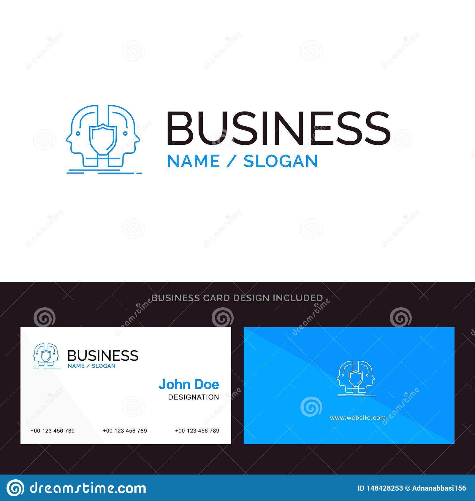 Man, Face, Dual, Identity, Shield Blue Business Logo And With Shield Id Card Template