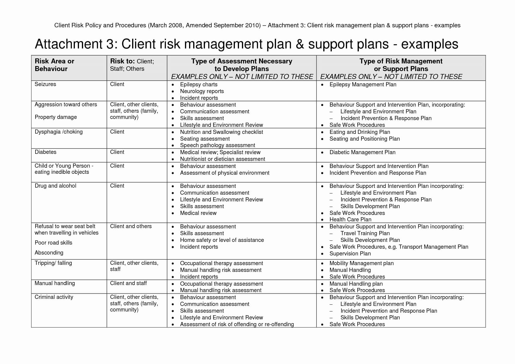Management Plans Risk Plan Example Project Sample Pdf For Inside Enterprise Risk Management Report Template