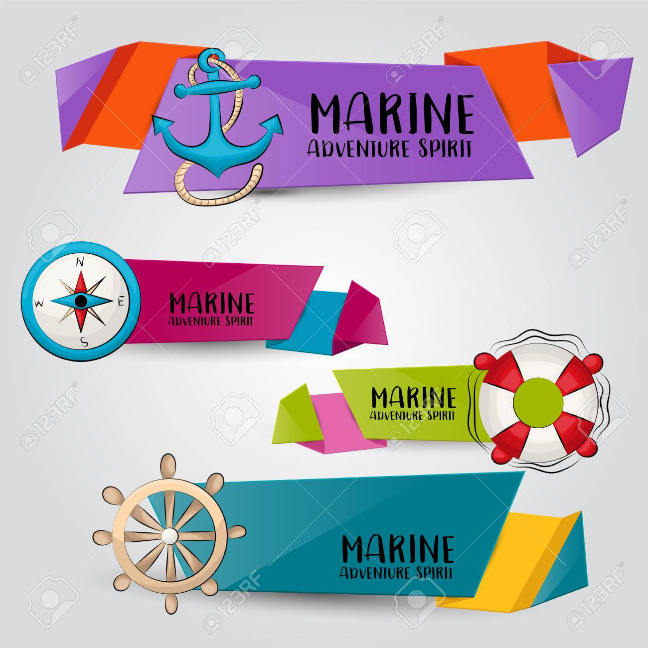 Marine Nautical Travel Concept. Horizontal Banner Template Set Within Nautical Banner Template