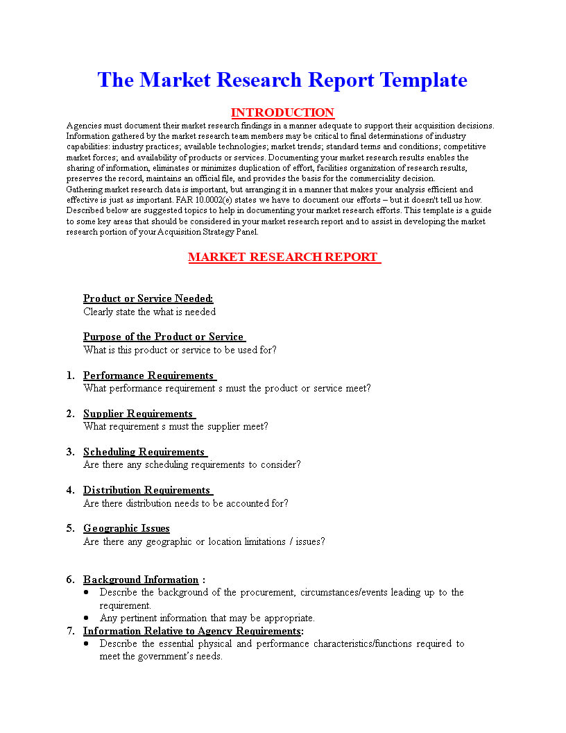 Market Research Report Format | Templates At Pertaining To Report Requirements Template