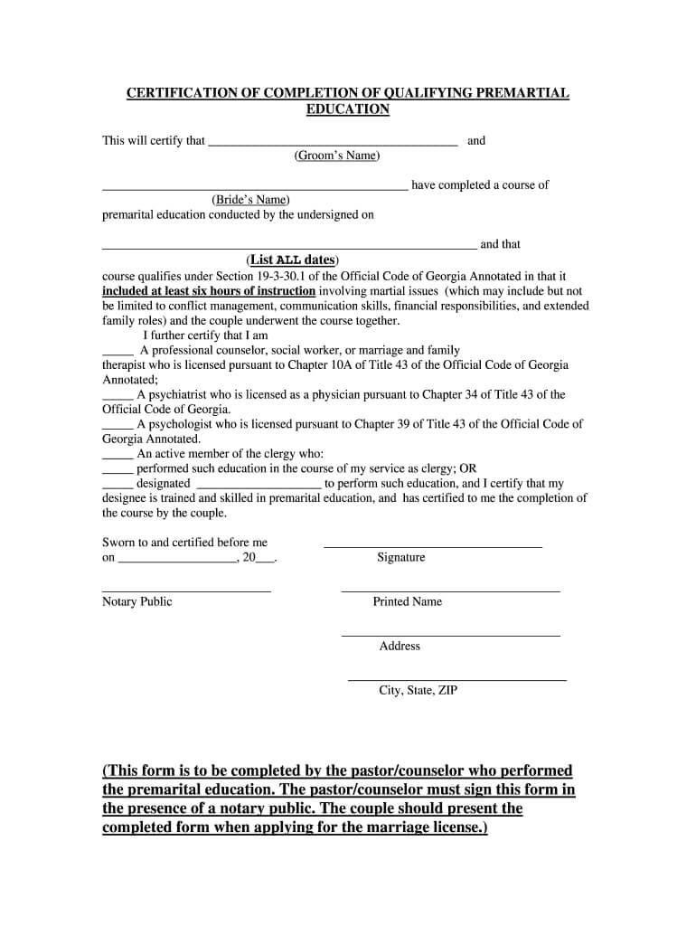 Marriage Counseling Certificate Template – Fill Online With Premarital Counseling Certificate Of Completion Template
