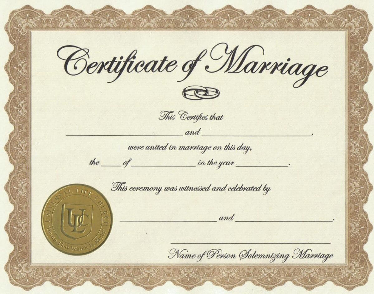 Marriage License Certificate Template In Certificate Of Marriage Template