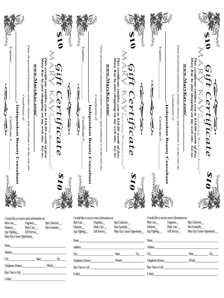 Mary Kay Gift Certificate - Fill Online, Printable, Fillable Throughout Mary Kay Gift Certificate Template