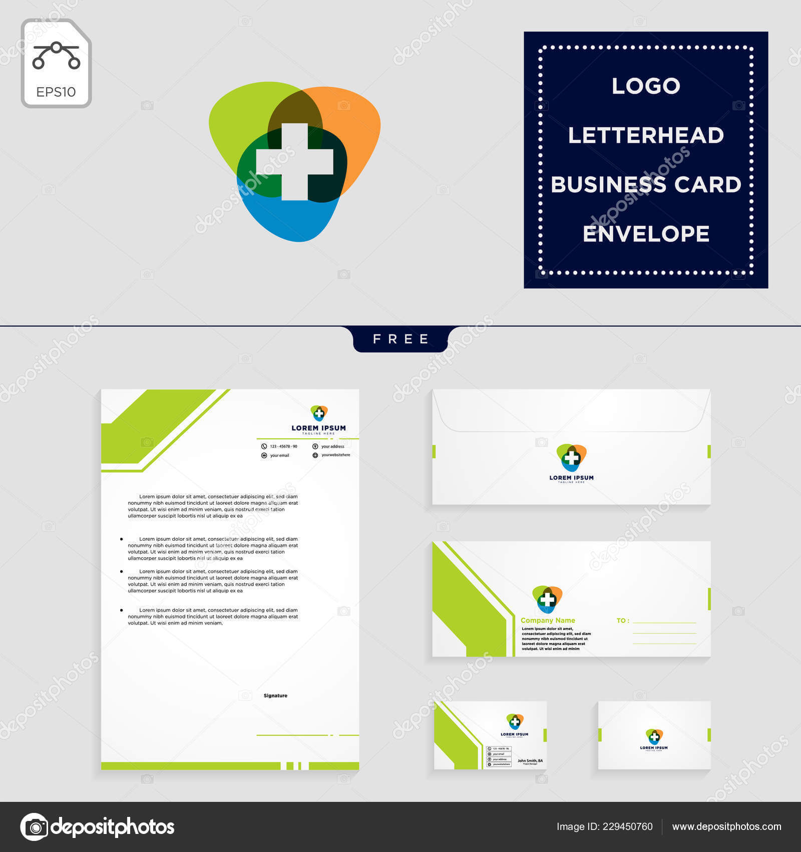 Medical Cross Logo Template Vector Illustration Free With Business Card Letterhead Envelope Template