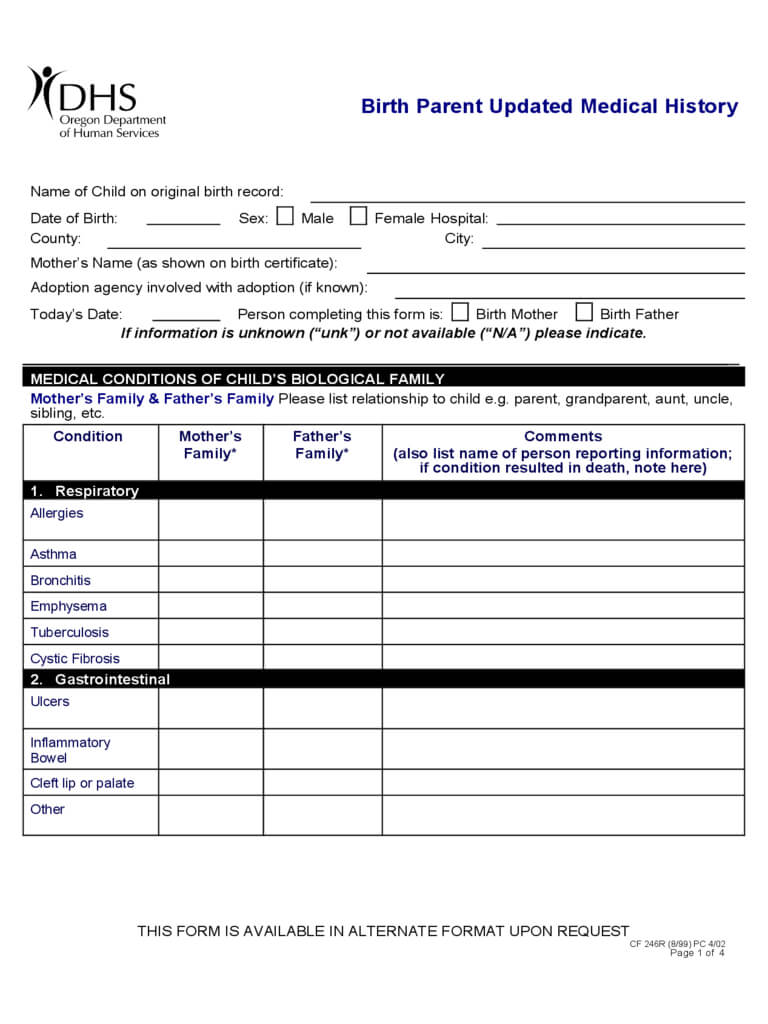 Medical History Form - 5 Free Templates In Pdf, Word, Excel With Regard To Medical History Template Word