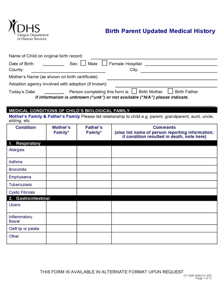 Medical History Form – 5 Free Templates In Pdf, Word, Excel With Regard To Medical History Template Word