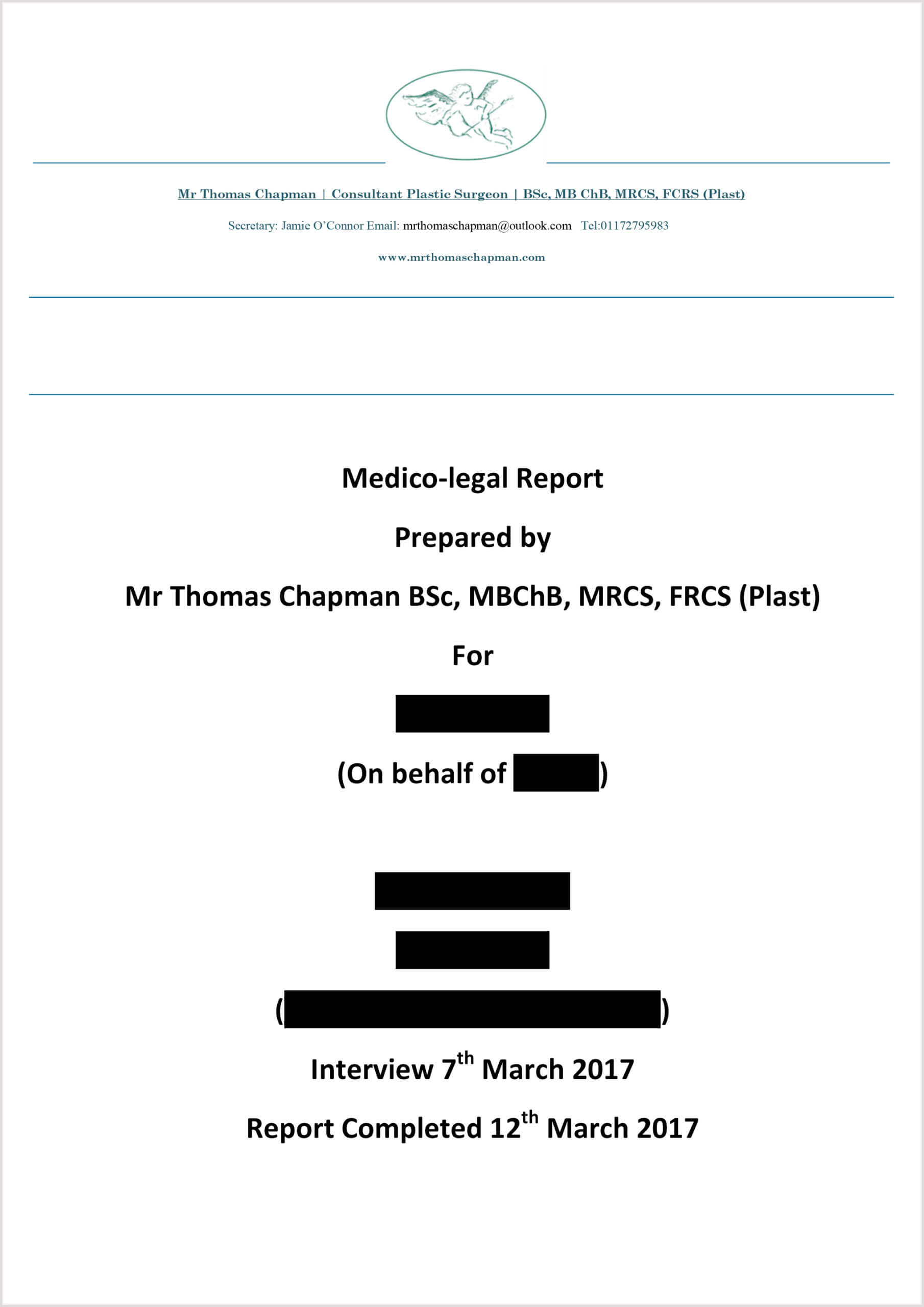 Medicolegal Reporting – Mr Thomas Chapman Regarding Medical Legal Report Template