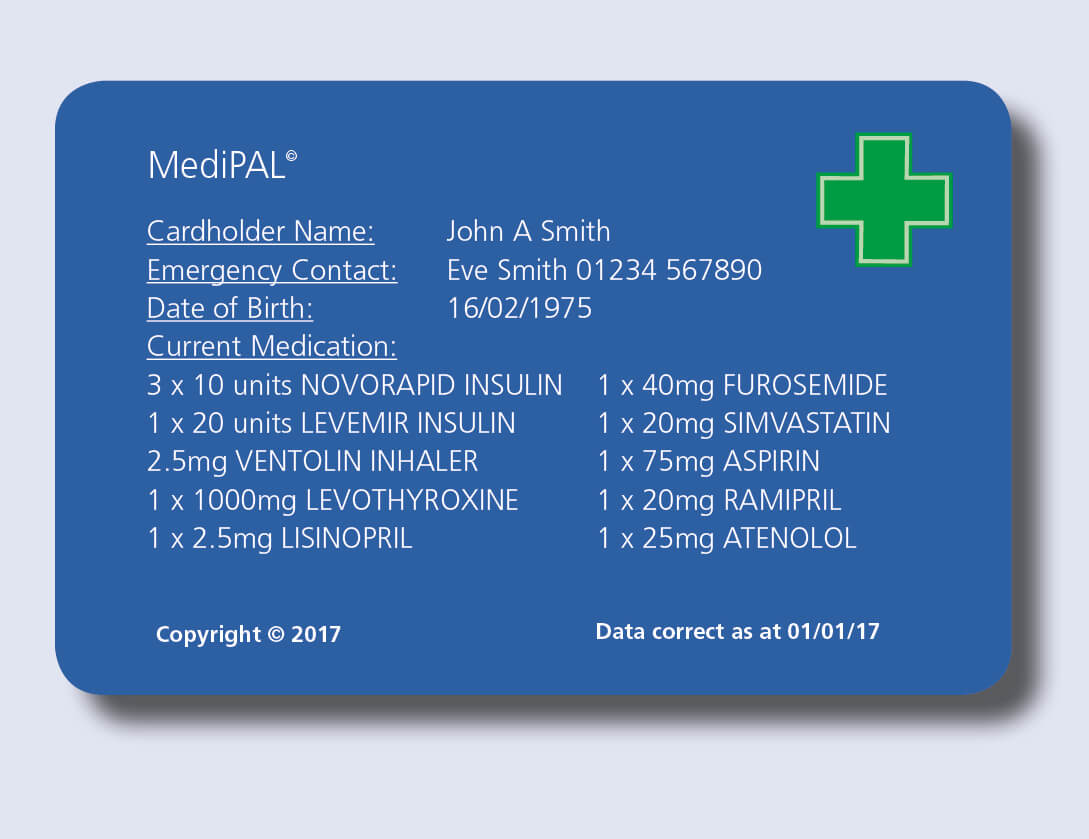 Medipal – Medical Emergency Card Shows Prescription Details Regarding Medical Alert Wallet Card Template
