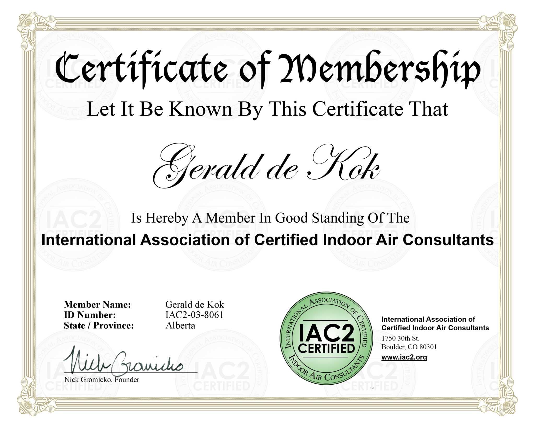 Certificate Of Membership Template