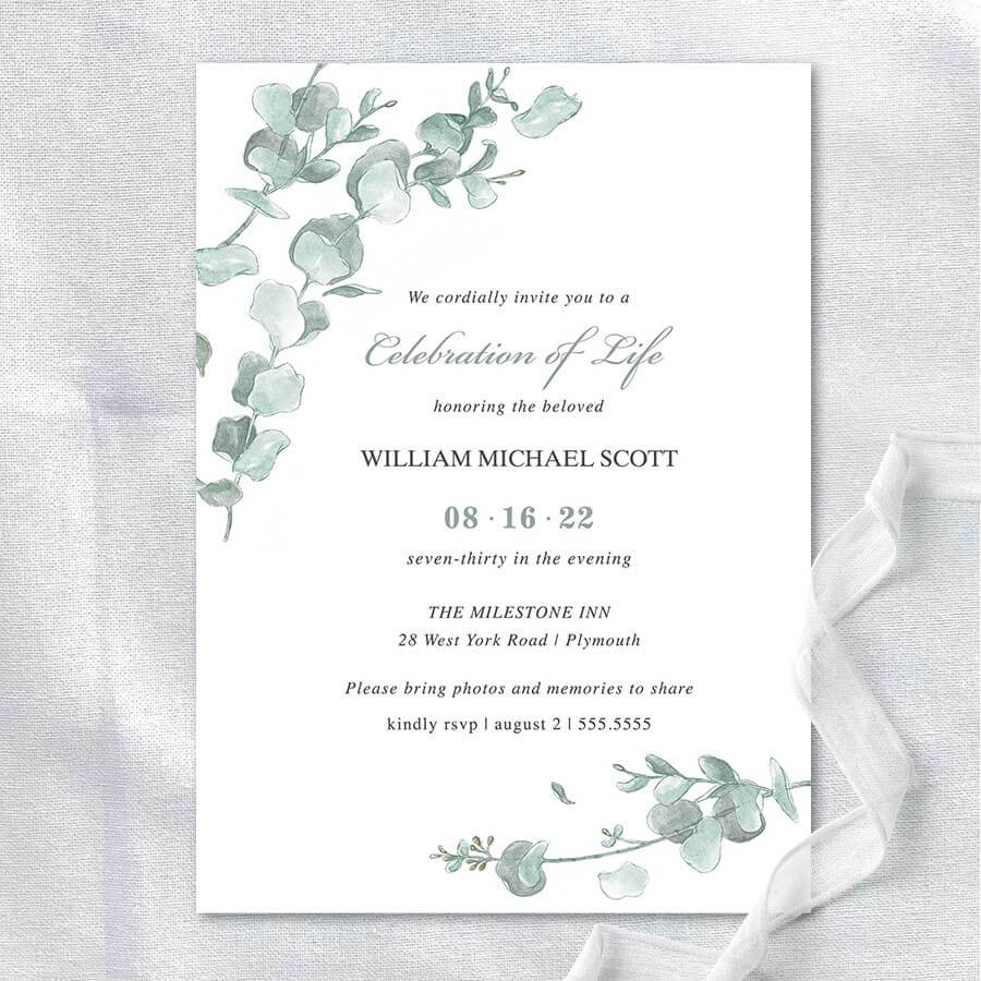 Memorial Service Invitation Templates Eucalyptus Greenery With Celebrate It Templates Place Cards