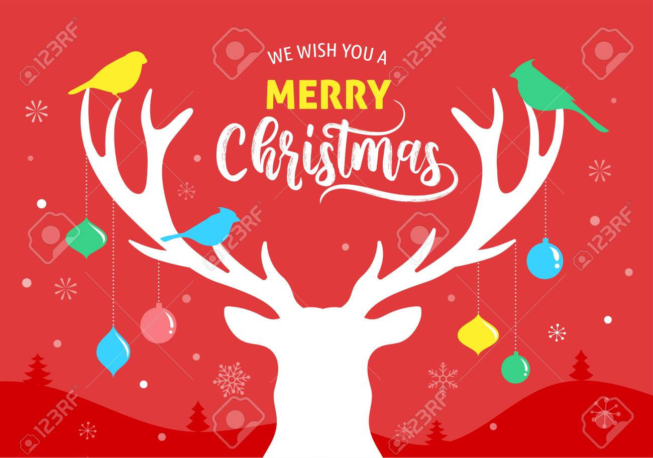 Merry Christmas Banner, Xmas Template Background With Deer Silhouette,.. With Merry Christmas Banner Template