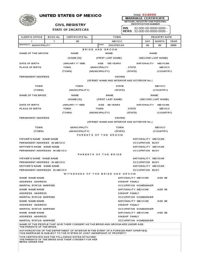 Mexican Birth Certificate Translations Marriage Template Intended For Mexican Birth Certificate Translation Template