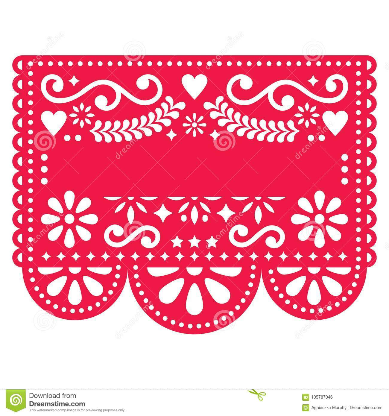 Mexican Papel Picado Template Design – Traditional Red Within Blank Sugar Skull Template
