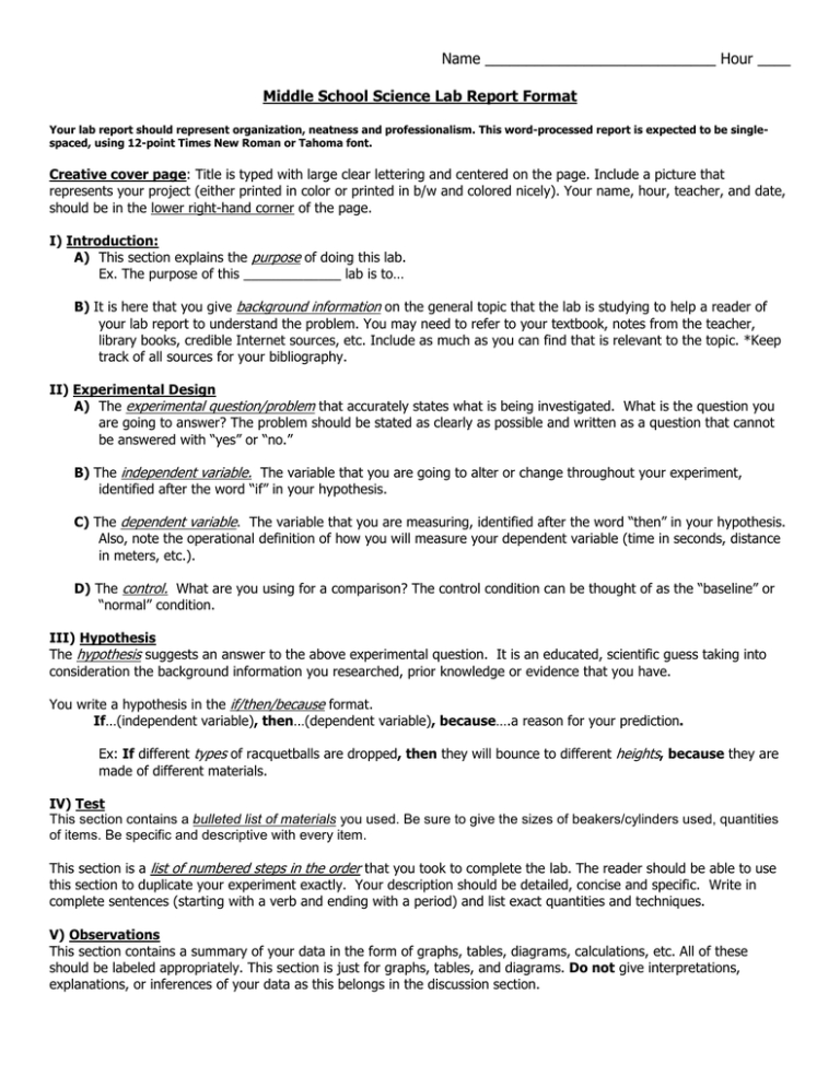 Middle School Science Lab Report Format For Science Lab Report Template