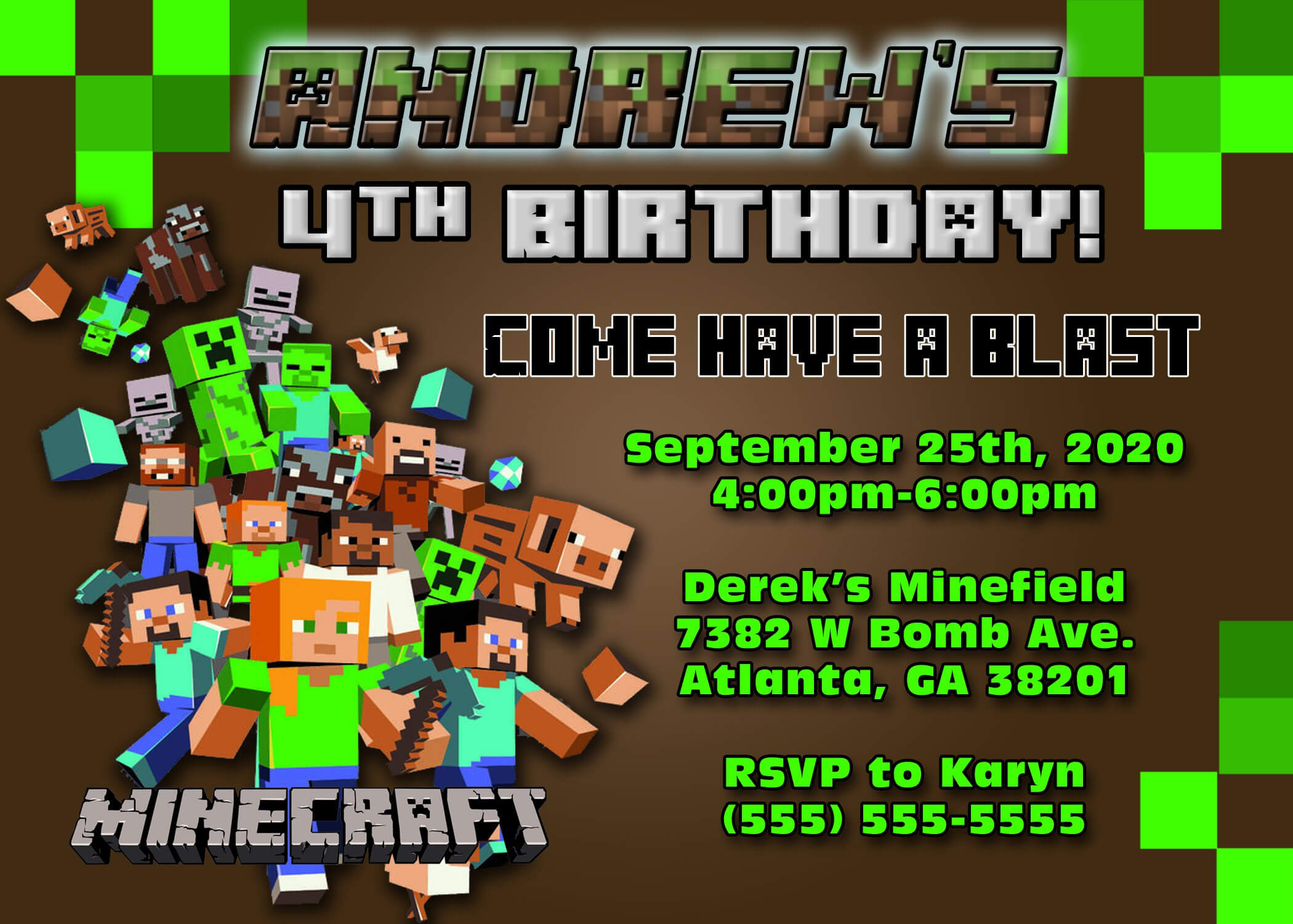 Minecraft Birthday Invitations : Minecraft Birthday With Minecraft Birthday Card Template