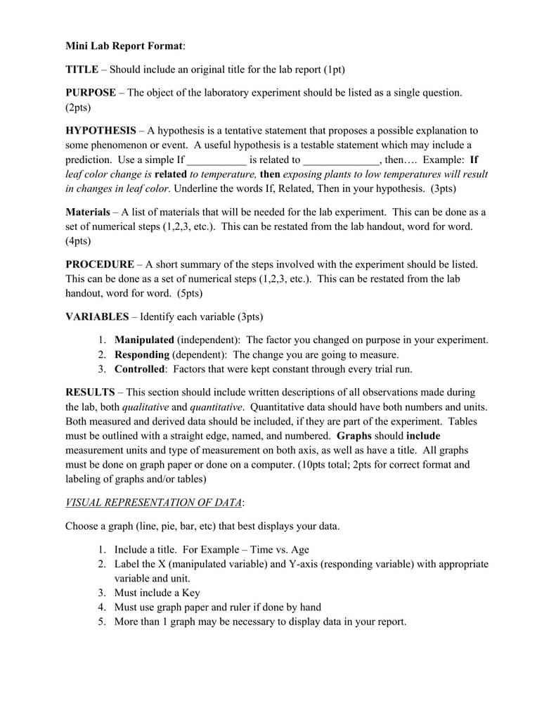 Mini Lab Report Format: Title – Should Include An Original Pertaining To Lab Report Template Word