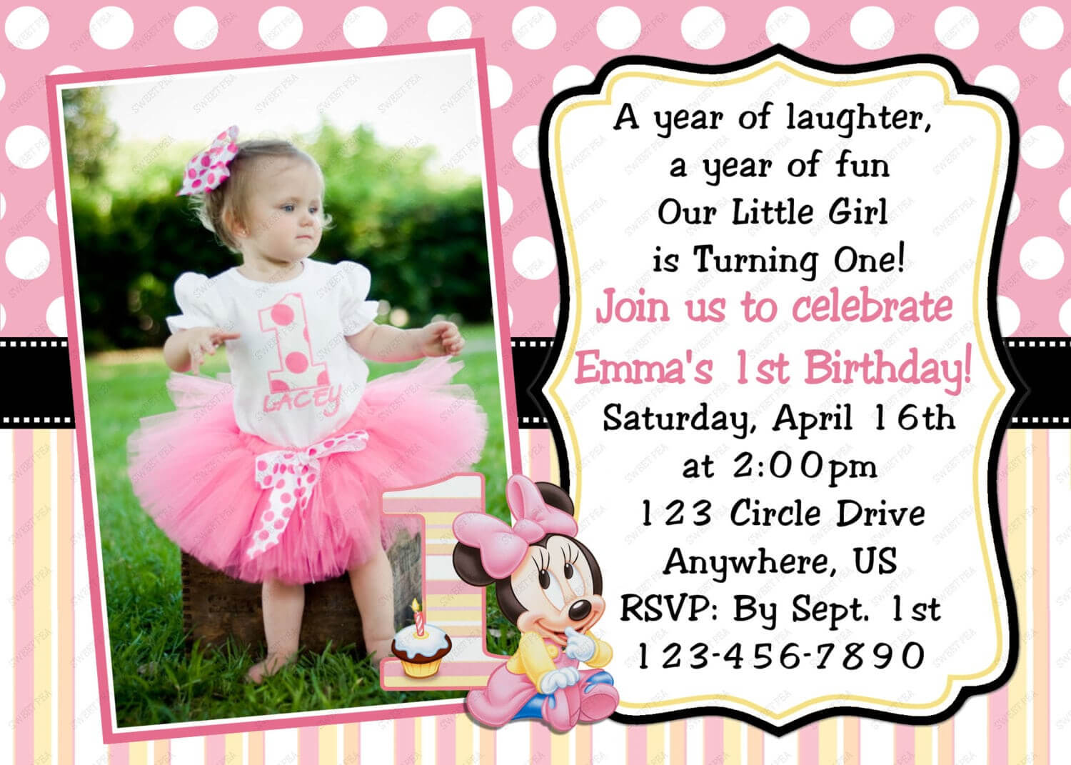 Minnie Mouse Birthday Card Template ] – Minnie Mouse Regarding First Birthday Invitation Card Template