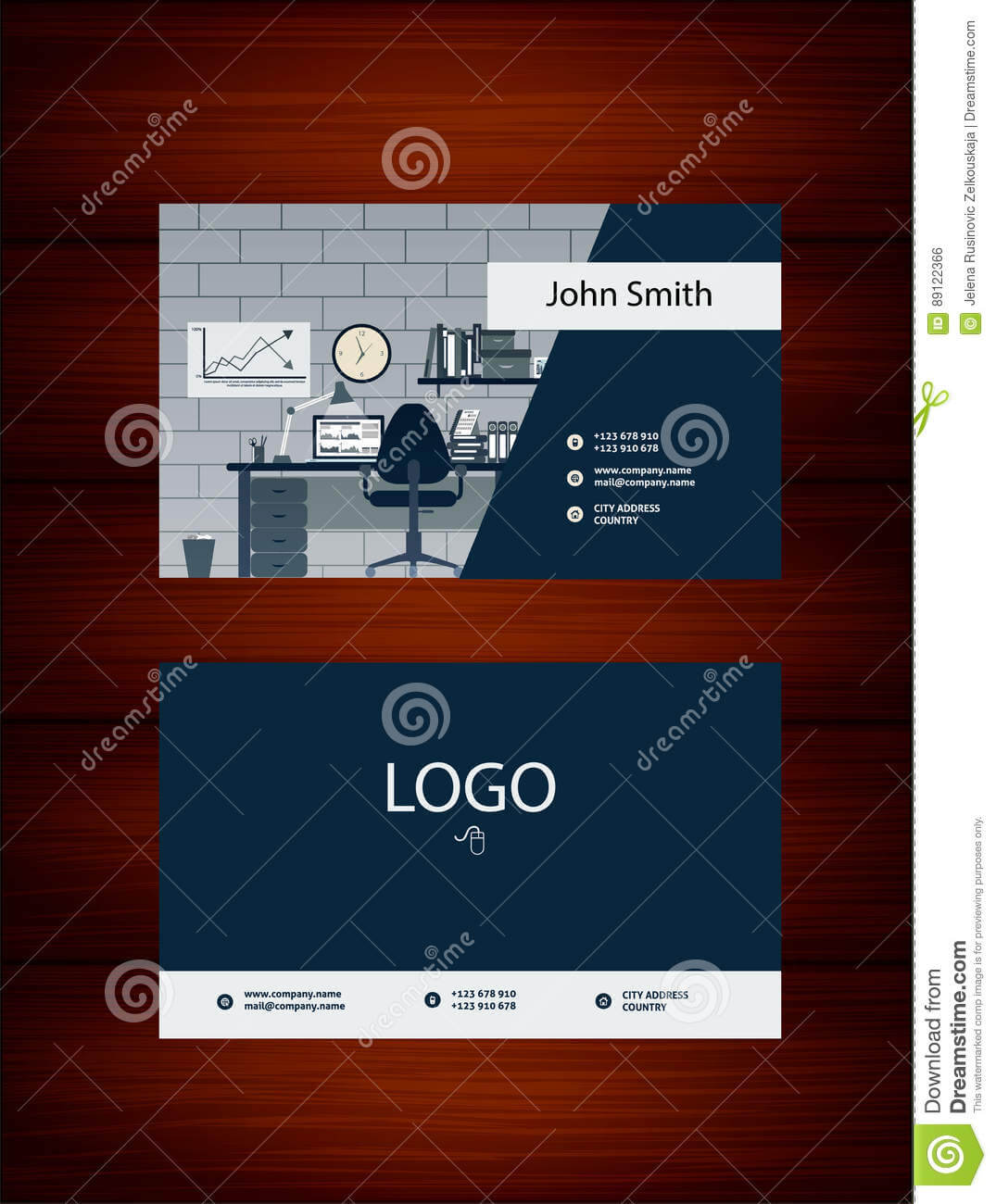 Modern Business Card Template With Office Background. Stock Regarding Office Max Business Card Template