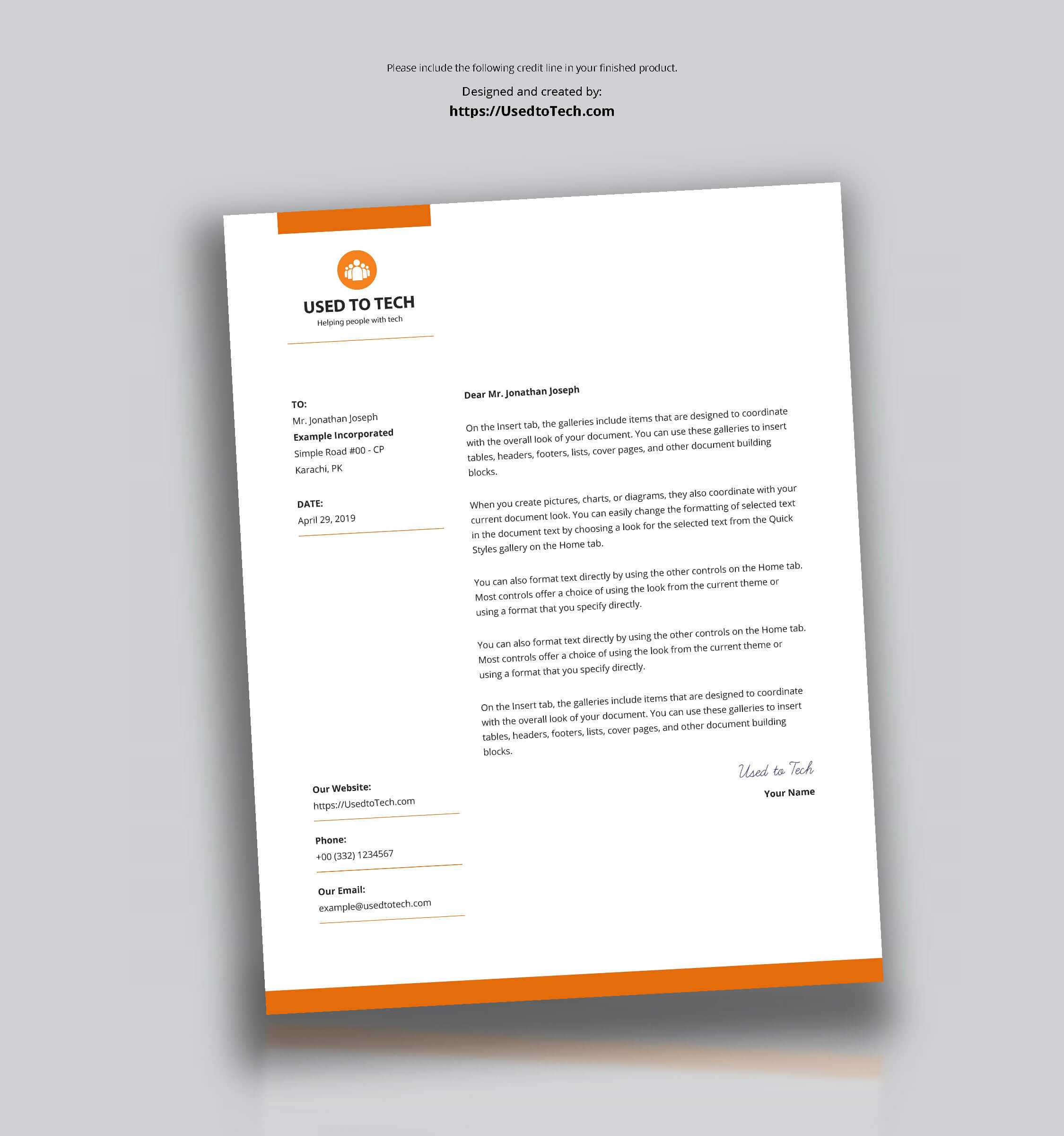 Modern Letterhead Template In Microsoft Word Free – Used To Tech Intended For Free Letterhead Templates For Microsoft Word