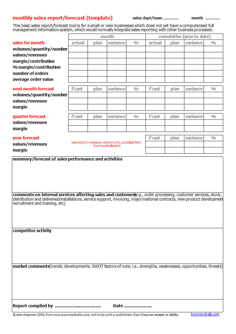 Monthly Sales Forecast Report Template | Templates At In Sales Management Report Template