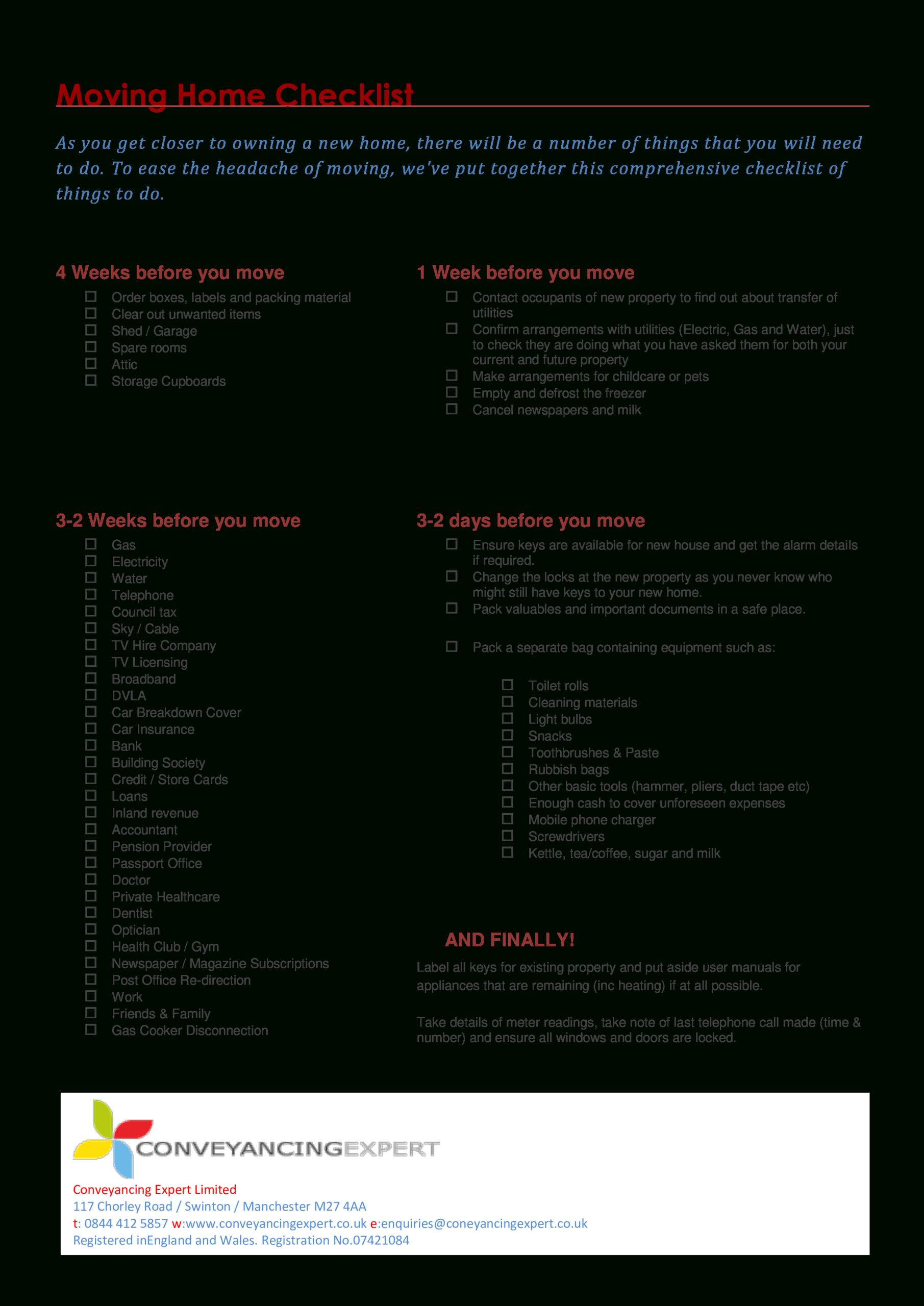 Moving Home Checklist | Templates At Allbusinesstemplates In Moving Home Cards Template